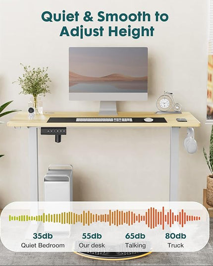 SMUG Standing Desk, Adjustable Height Electric Sit Stand Up Down Computer Table, 63x24 Inch Ergonomic Rising Desks for Work Office Home, Modern Lift Motorized Gaming Desktop Workstation, Natural - LeafyLoom