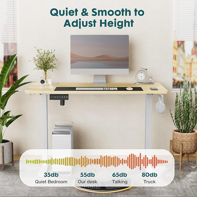 SMUG Standing Desk, Adjustable Height Electric Sit Stand Up Down Computer Table, 63x24 Inch Ergonomic Rising Desks for Work Office Home, Modern Lift Motorized Gaming Desktop Workstation, Natural - LeafyLoom