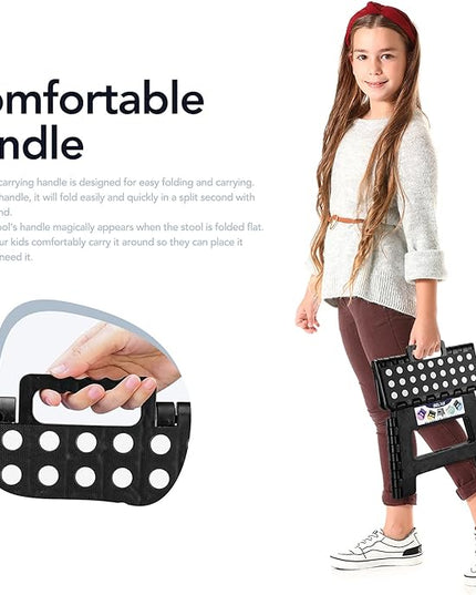 Delxo 9 Inch Folding Step Stool in Black,1 Pack Premium Heavy Duty Foldable Stool for Kids,Portable Collapsible Plastic Step Stool,Non Slip Folding Stools for Kitchen Bathroom Bedroom - LeafyLoom