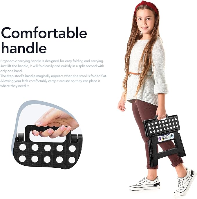 Delxo 9 Inch Folding Step Stool in Black,1 Pack Premium Heavy Duty Foldable Stool for Kids,Portable Collapsible Plastic Step Stool,Non Slip Folding Stools for Kitchen Bathroom Bedroom - LeafyLoom