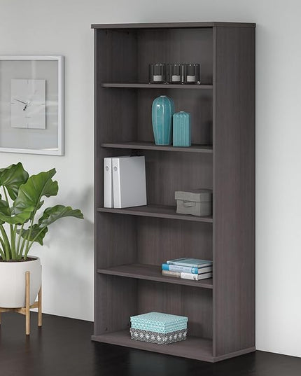 Bush Business Furniture Studio C Tall 5 Shelf Bookcase in Storm Gray, Large Bookshelf for Home or Professional Office - LeafyLoom