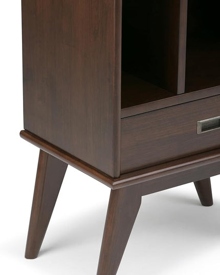 SIMPLIHOME Draper SOLID HARDWOOD 22 Inch Mid Century Modern Bookcase and Storage Unit in Medium Auburn Brown, For the Living Room, Study Room and Office - LeafyLoom