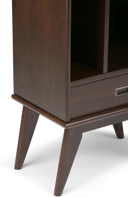SIMPLIHOME Draper SOLID HARDWOOD 22 Inch Mid Century Modern Bookcase and Storage Unit in Medium Auburn Brown, For the Living Room, Study Room and Office - LeafyLoom