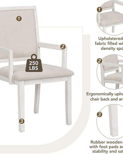 RITSU Farmhouse 5 Piece Dining Set, Included Round Extendable Wooden Table and 4 Upholstered Chairs, Retro Adjustable Dinette Furniture for Kitchen Living Room, Brown+White - LeafyLoom