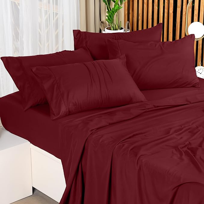 Utopia Bedding Queen Bed Sheets Set - 4 Piece Bedding - Brushed Microfiber - Shrinkage and Fade Resistant - Easy Care (Queen, Red Burgundy) - LeafyLoom