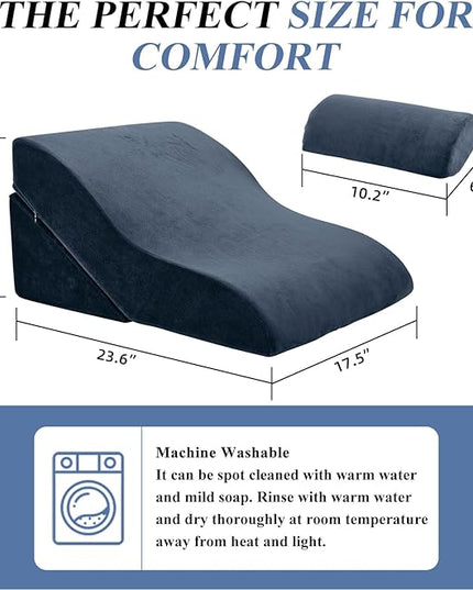 Axelrod Bed Wedge Pillow Set Foam | Adjustable Pillows for Back, Leg and Knee Pain Relief | Post Surgery Ortho Pillow – Anti Snoring, Heartburn, Acid Reflux & GERD- Indigo - LeafyLoom