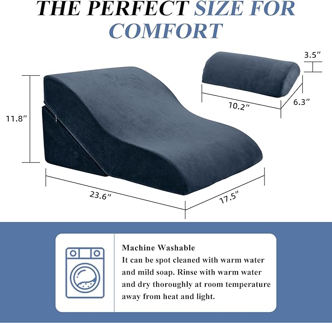 Axelrod Bed Wedge Pillow Set Foam | Adjustable Pillows for Back, Leg and Knee Pain Relief | Post Surgery Ortho Pillow – Anti Snoring, Heartburn, Acid Reflux & GERD- Indigo - LeafyLoom