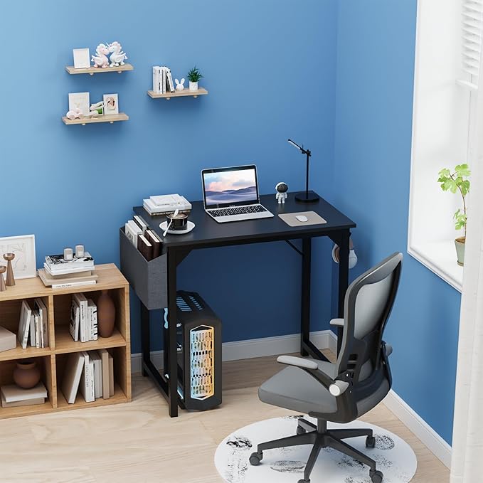 Office Desk Modern Simple Style Writing Study Work Computer Table for Home Bedroom, 32 Inch, Black - LeafyLoom