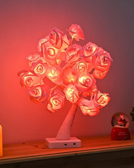 Rose Flower Tree Lamp, Led Rose Table Lamp Gift for Teens Girls Mother Home, Battery Powered, Romantic Tabletop Night Lighting for Bedroom Living Room Party Wedding Valentine's Day Desk Decor - LeafyLoom