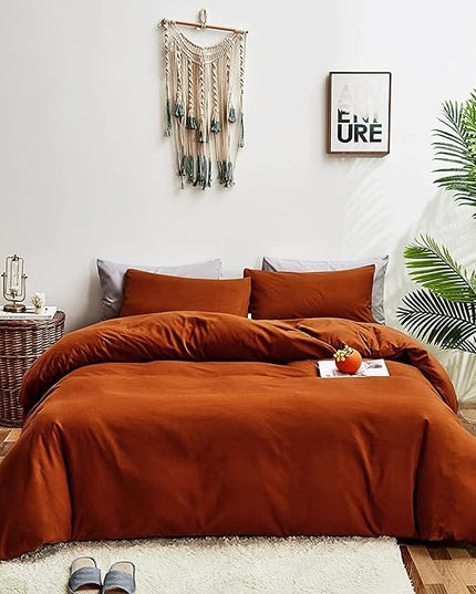 Rust Comforter Sets Burnt Orange Bedding Set King Reddish Caramel Color Terracotta Bed Set 3 Pieces Women Lightweight Solid Burnt Orange Color Blanket Rust Quilts Set Breathable Bed Comforter - LeafyLoom