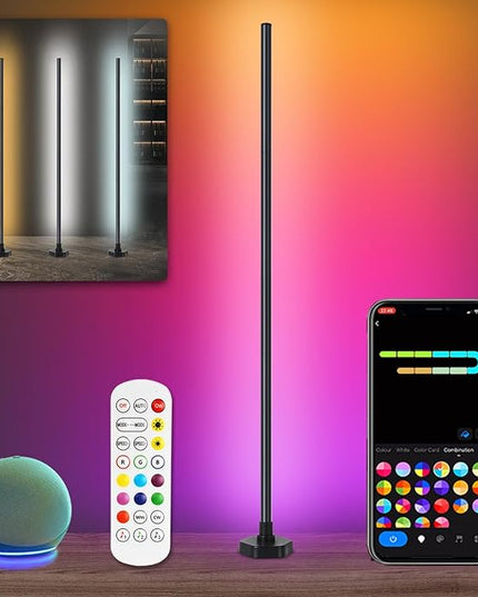 Smart RGB Corner Floor Lamp,Led Color Changing Corner Light Compatible with Alexa & App,Remote Control,16 Million DIY Colors, Music Sync, Timer for Living Rooms, Bedrooms and Gaming Rooms - LeafyLoom