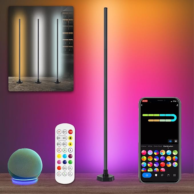 Smart RGB Corner Floor Lamp,Led Color Changing Corner Light Compatible with Alexa & App,Remote Control,16 Million DIY Colors, Music Sync, Timer for Living Rooms, Bedrooms and Gaming Rooms - LeafyLoom