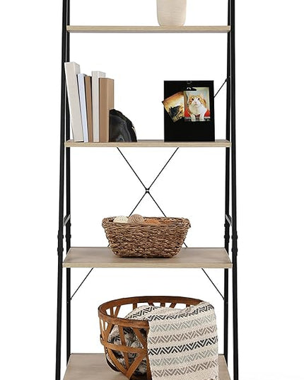 Humble Crew Bookcase 4-Tier 71" Tall Wood Ladder Shelf, Sandwashed Grey - LeafyLoom