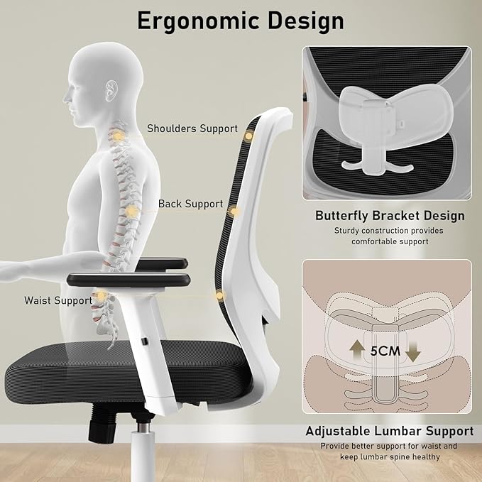 Office Chair, Ergonomic Desk Chair with Adjustable High Back, Breathable Mesh Computer Chair with Adjustable Armrests, Rolling Swivel Comfy Task Chairs, Executive Chair for Home Office - LeafyLoom