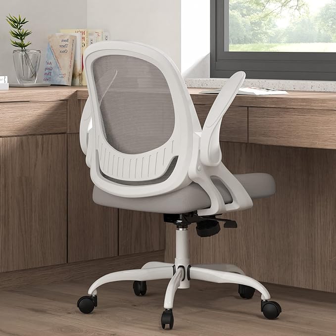 Home Office Chair Work Desk Chair Comfort Ergonomic Swivel Computer Chair, Breathable Mesh Desk Chair, Lumbar Support Task Chair with Wheels and Flip-up Arms and Adjustable Height - LeafyLoom