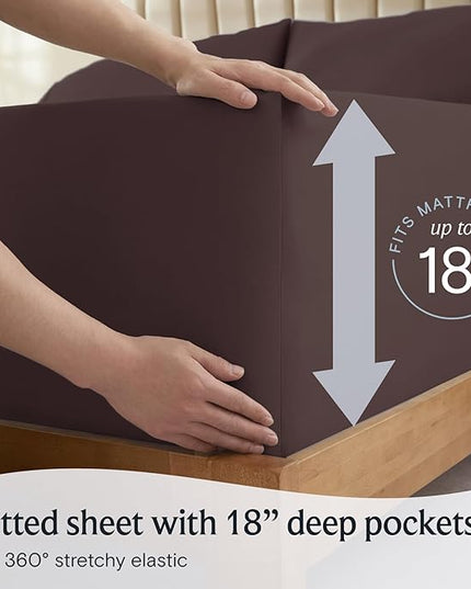 LuxClub Twin XL Sheets - Soft Twin Bed Sheets for-Boys-and-Girls-4 PC Deep Pockets 18" Eco Friendly Wrinkle Free-Kids-Fitted Sheets Machine Washable Hotel Bedding Silky Soft - Brown Twin XL - LeafyLoom