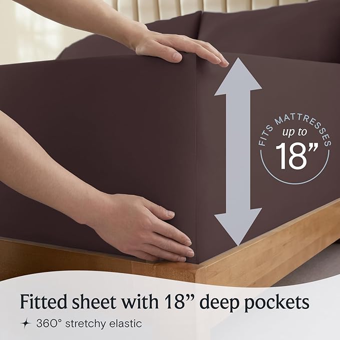 LuxClub Twin XL Sheets - Soft Twin Bed Sheets for-Boys-and-Girls-4 PC Deep Pockets 18" Eco Friendly Wrinkle Free-Kids-Fitted Sheets Machine Washable Hotel Bedding Silky Soft - Brown Twin XL - LeafyLoom