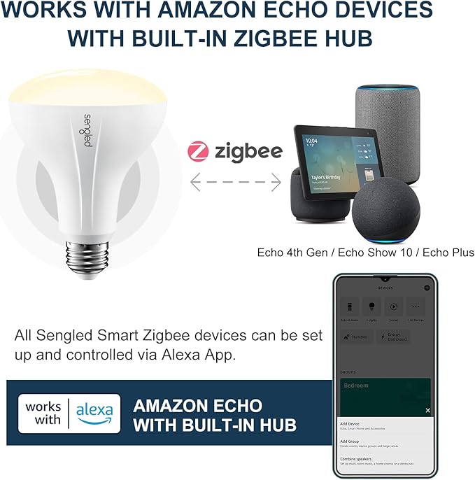 Sengled Smart Bulb, Zigbee Hub Required, Smart Light Bulb Works with Alexa, Google Home, SmartThings, Homekit and Siri, BR30 Dimmable Flood Light Bulb for Cans, Soft White 2700K, 650 LM, 9W, 1 Pack Sengled