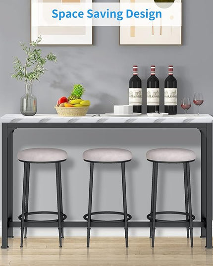 HOMYSHOPY Bar Table Set for 3, 4 Piece Console Table with 3 Stools, Counter Height Kitchen Table Set with 3 chairs for Breakfast Nook, Living Room and Apartment (White & Black) - LeafyLoom