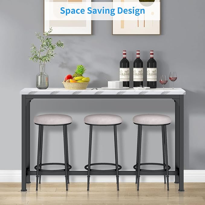 HOMYSHOPY Bar Table Set for 3, 4 Piece Console Table with 3 Stools, Counter Height Kitchen Table Set with 3 chairs for Breakfast Nook, Living Room and Apartment (White & Black) - LeafyLoom