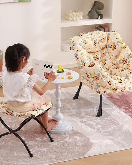 Welnow Toddler Kids Lazy Chair with Ottoman, Glow in The Dark Accent Comfy Lounge Children Armchair Couch with Removable Cover, Detachable Reading Chair with Footrest for Boy or Girl, Bees - LeafyLoom