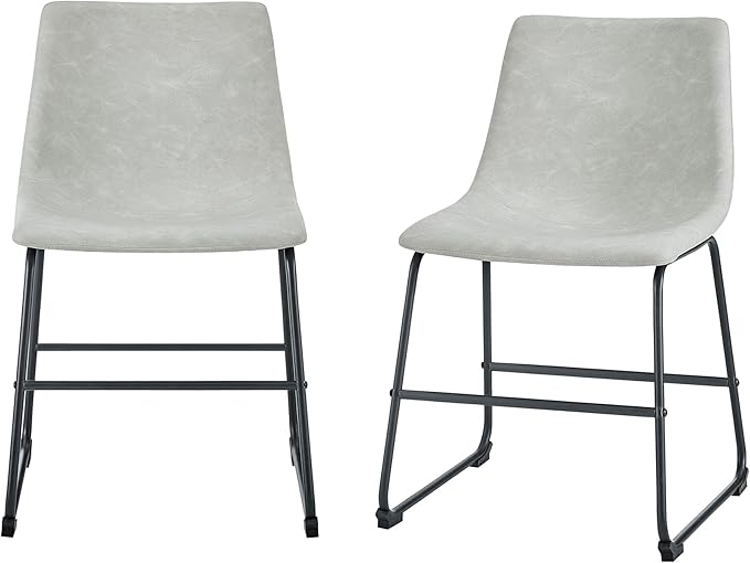 Walker Edison Douglas Urban Industrial Faux Leather Armless Dining Chairs, Set of 2, Grey - LeafyLoom
