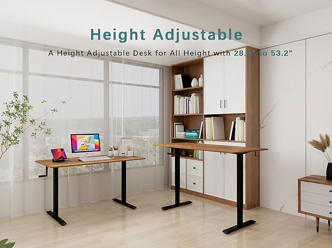 Whole Piece Desktop Manual Standing Desk Adjustable Height- Crank Stand Up Desk, Sit Stand Desk with Frame Computer Desk - LeafyLoom
