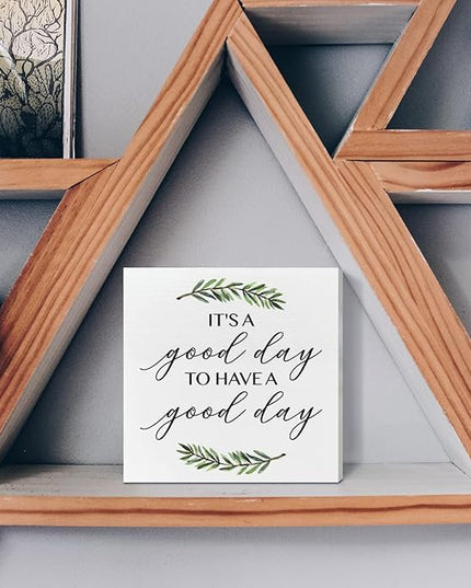 Home Office Desk Wooden Box Sign Decor, It's A Good Day to Have A Good Day, Inspirational Quotes Desk Decor Motivational Desk Decorations for Women Men Student Office Classroom School - LeafyLoom