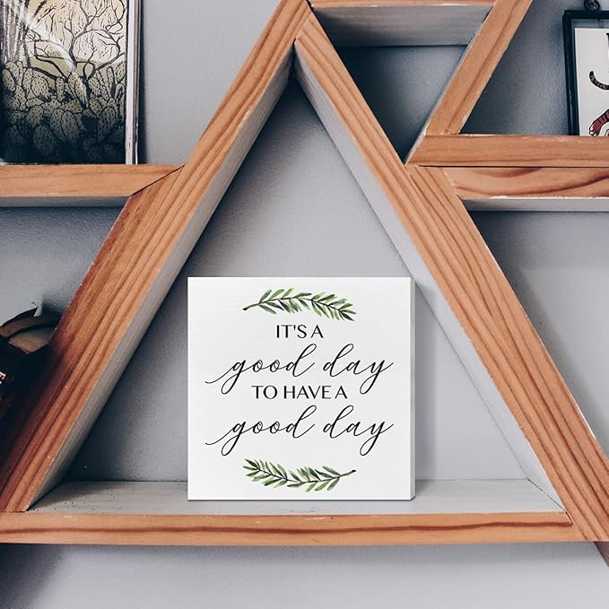 Home Office Desk Wooden Box Sign Decor, It's A Good Day to Have A Good Day, Inspirational Quotes Desk Decor Motivational Desk Decorations for Women Men Student Office Classroom School - LeafyLoom