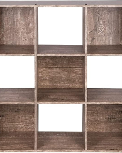 PACHIRA US 9 Cube Storage Organizer, Wood Display Shelf, Free Standing Cubby Bookcase Cabinet Divider Bookshelf for 11 Inch Storage Basket, Rustic Brown Oak - LeafyLoom