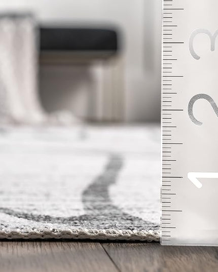 nuLOOM Lanette Abstract Leaves Machine Washable Ultra Thin Area Rug, 3' x 5', Light Grey - LeafyLoom