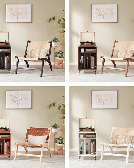 Modern Boho Accent Chairs for Living Room,Mid Century Accent Chair,Side Chair Indoor Scandinavian Cognac Natural Wood Beech Braided Jute Woven Weave Paper Rope Seat - LeafyLoom