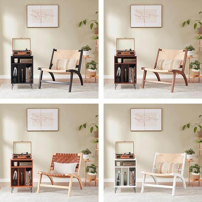 Modern Boho Accent Chairs for Living Room,Mid Century Accent Chair,Side Chair Indoor Scandinavian Cognac Natural Wood Beech Braided Jute Woven Weave Paper Rope Seat - LeafyLoom