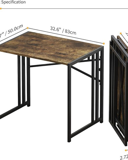 32 inch Small Folding Computer Desk, Writing Gaming Computer Desk for Small Spaces, No Assembly Required Home Office Desk, Rustic Brown - LeafyLoom