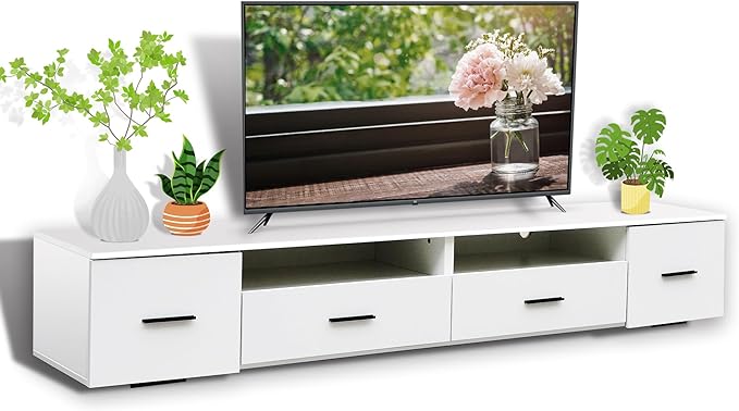 NicBex TV Stand for 90 Inch TV Modern TV Media Console Table with 4 Storage Drawers,Entertainment Center with Storage for Living Room,82.68 Inch,White - LeafyLoom
