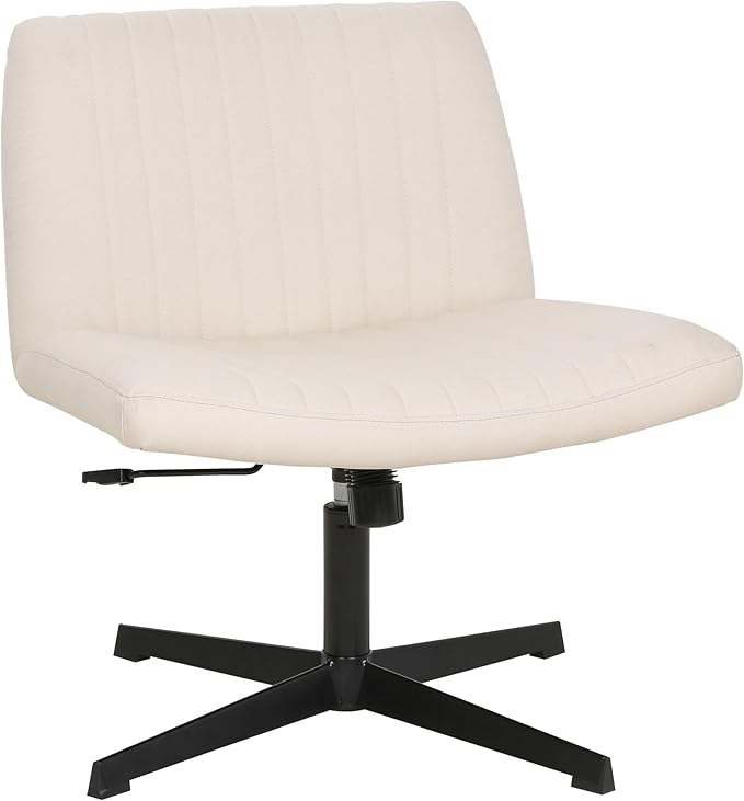 FDW Criss Cross Chair Armless Cross Legged Office Desk Chair Adjustable Swivel Ergonomic Desk Chair No Wheels U Shaped Backrest with Wide Seat Native Sponge Computer Task Vanity Chair for Home Office - LeafyLoom