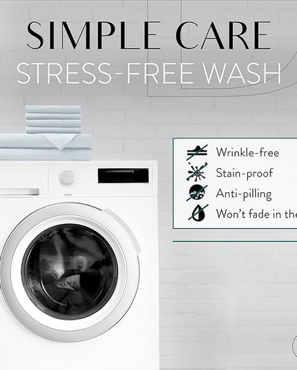 Danjor Linens Full Size Sheets Set - 6 Piece Set Including 4 Pillowcases- Deep Pockets - Breathable, Soft Bed Sheets - Wrinkle Free - Machine Washable - Ice Blue Bed Sheets - 6 pc - LeafyLoom