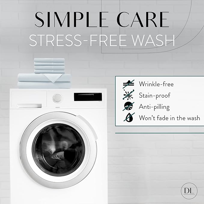 Danjor Linens Full Size Sheets Set - 6 Piece Set Including 4 Pillowcases- Deep Pockets - Breathable, Soft Bed Sheets - Wrinkle Free - Machine Washable - Ice Blue Bed Sheets - 6 pc - LeafyLoom