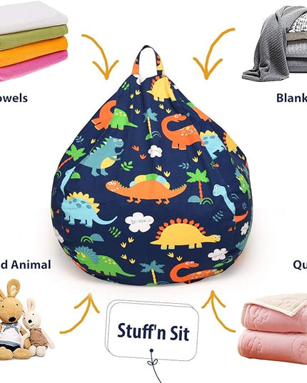 YuppieLife Kids Storage Bean Bag Cover（No Filling）Toy Organizer|Carrying Handle Sofa|Available for Kids and Teenager|Cuddle Chair|Machine Washable and Durable（38“,Dinosaur） - LeafyLoom