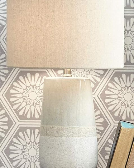 Signature Design by Ashley Shavon Contemporary 27" Textured Neutral Glaze Table Lamp, Beige & White - LeafyLoom