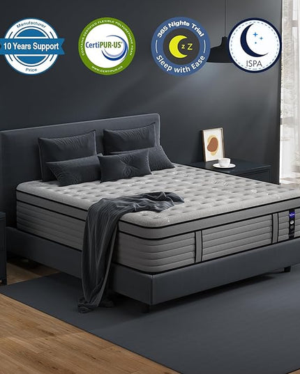 Queen Size Mattress, 12 Inch Hybrid Mattress in a Box with Memory Foam, Individually Wrapped Pocket Coils Innerspring for Motion Isolation, Pressure Relief, Edge Support, Medium Firm - LeafyLoom