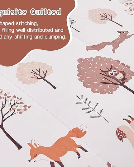 Kids Woodland Comforter Set for Boys Girls Twin Size, Cute Reversible Quilted Forest Animal Print Fall Bedding with Pillow Sham, Lightweight Soft Breathable Machine Camping Themed Bed Set 2 Piece - LeafyLoom