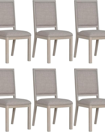 COLAMY Wood Dining Chairs Set of 6, Mid Century Modern Upholstered Kitchen Chairs,19 Inch Fabric Dining Chair with Back for Kitchen Dining Room,Ivory - LeafyLoom