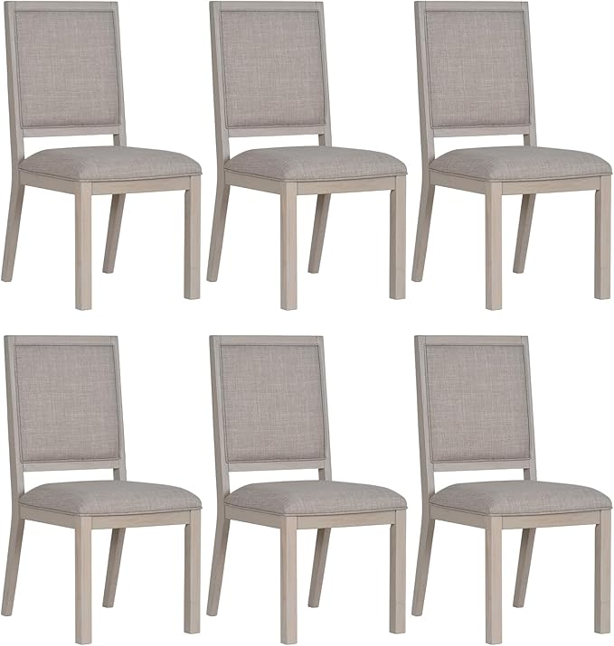 COLAMY Wood Dining Chairs Set of 6, Mid Century Modern Upholstered Kitchen Chairs,19 Inch Fabric Dining Chair with Back for Kitchen Dining Room,Ivory - LeafyLoom
