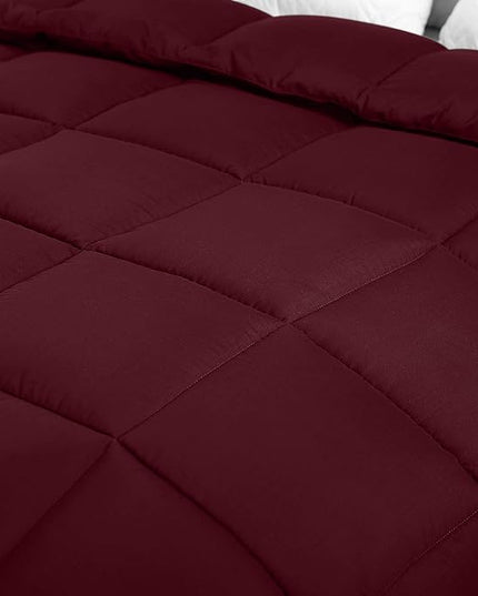 Utopia Bedding All Season 250 GSM Comforter - Plush Siliconized Fiberfill Comforters - Box Stitched (Burgundy, Queen) - LeafyLoom