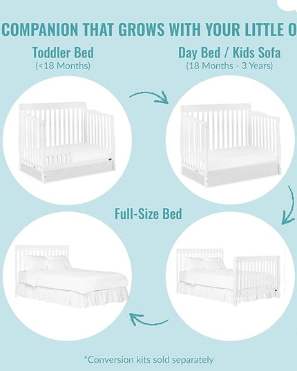 Dream On Me Ashton 4-In-1 Convertible Crib In White, Greenguard Gold, JPMA Certified, Non-Toxic Finishes, Features 4 Mattress Height Settings, Made Of Solid Pinewood - LeafyLoom
