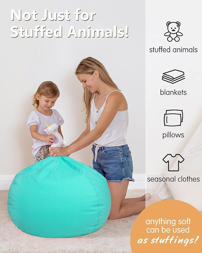 Aubliss Stuffed Animal Bean Bag Storage Chair, Beanbag Covers Only for Organizing Plush Toys, Turns into Bean Bag Seat for Kids When Filled, X-Large 48"-Canvas Solid Aqua - LeafyLoom