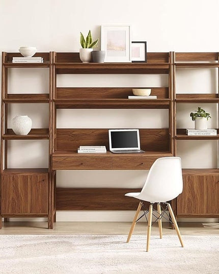 Modway Bixby 3-Piece Home Office Desk and Bookshelf Display Case in Walnut - LeafyLoom