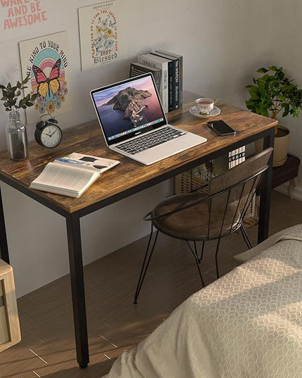 Computer Desk 47" Writing Desk Study Table with CPU Storage Shelf for Home Office, Workstation, Office, Gaming Room- Sturdy Stable Black Metal Frame, Rustic Brown - LeafyLoom