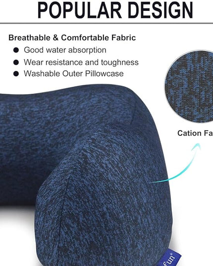 napfun Neck Pillow for Traveling, Upgraded Travel Neck Pillow for Airplane 100% Pure Memory Foam Travel Pillow for Flight Headrest Sleep, Portable Plane Accessories, Full Dark Blue, Medium (120-200LB) - LeafyLoom